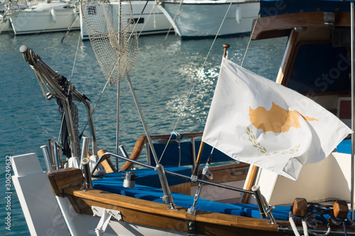 National flag of Cyprus on boat 