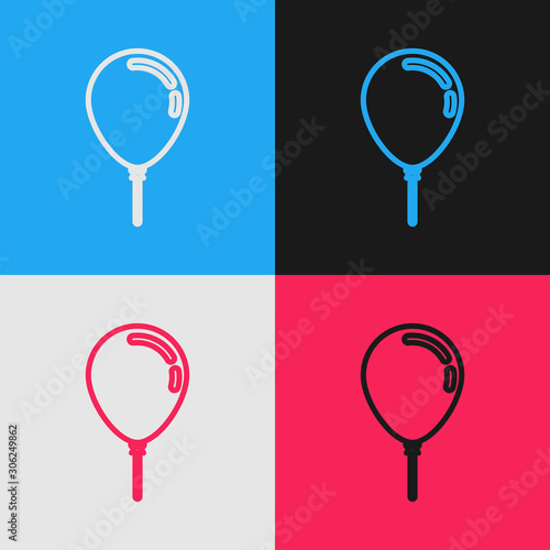 Color line Balloon with ribbon icon isolated on color background. Vintage style drawing. Vector Illustration