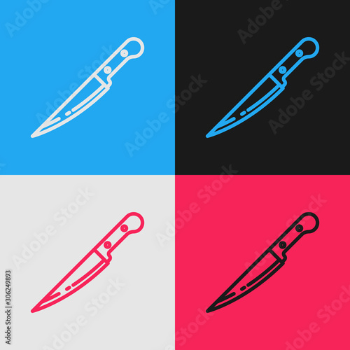 Color line Knife icon isolated on color background. Cutlery symbol. Vintage style drawing. Vector Illustration