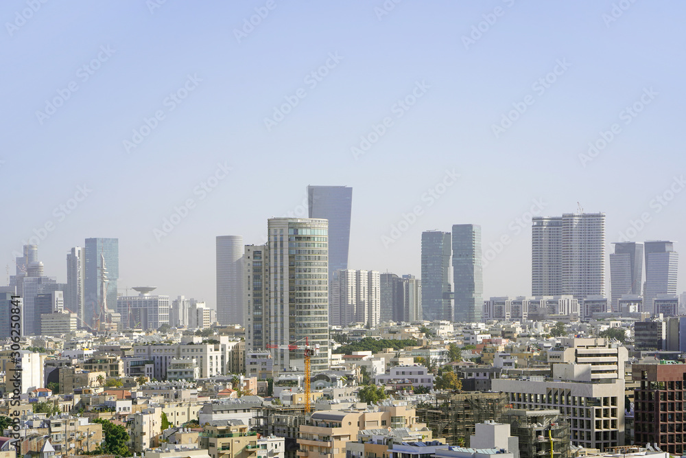 Morning view of the business center of Tel Aviv, Israel. Modern city.