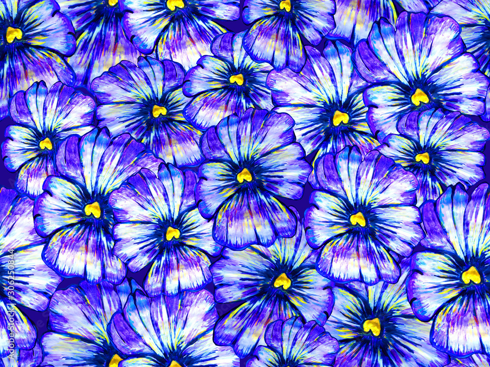 seamless drawing with watercolors. pattern of blue flowers violets. seamless drawing with watercolors. pattern of blue flowers violets.