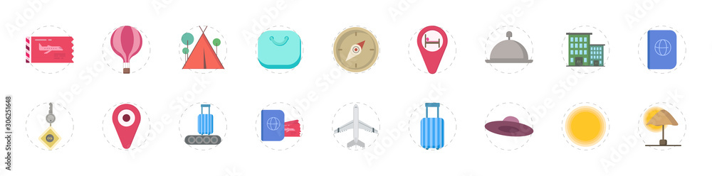 travel colorful vector flat icon set for mobile concept and web apps design.