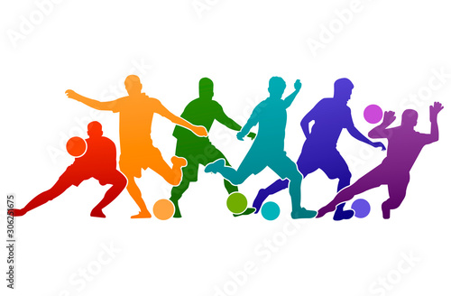 Football soccer player vector illustration silhouette colorful background sport people poster card banner design