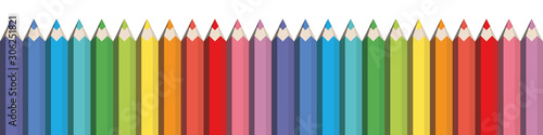 Colorful spectrum of pencils. Sharpened crayons set. Seamless horizontal vector illustration
