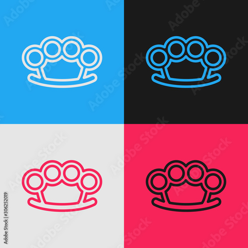 Color line Brass knuckles icon isolated on color background. Vintage style drawing. Vector Illustration