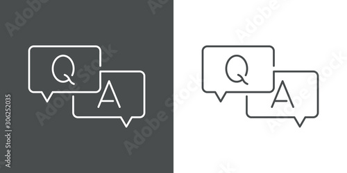 Icono lineal mensaje con texto Q y A en burbuja habla en fondo gris y fondo blanco