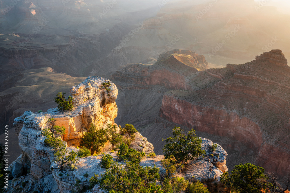 Morning view deep into the Grand Canyon from the Mather Point areaWall