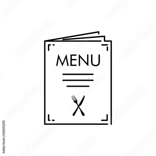 Logotipo menú de restaurante en afiche. Icono lineal en color negro