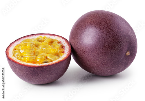 Passion fruit with half isolated on white