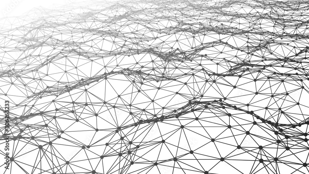 Network of gradient connected dots and lines. Abstract dynamic wave with a lot of dots. Wave of connected dots on white background. Network of gradient connected dots and lines. Abstract dynamic wave with a lot of dots. Wave of connected dots on white background.
