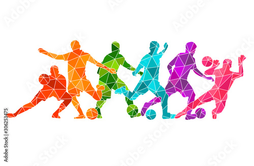 Football soccer player vector illustration silhouette colorful background sport people poster card banner design