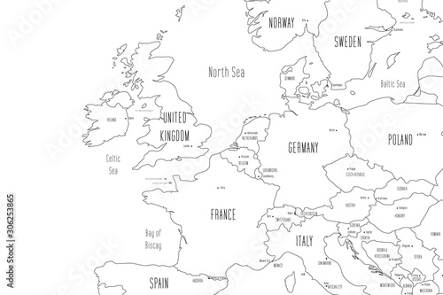 Map of Western Europe. Handdrawn doodle style. Vector illustration