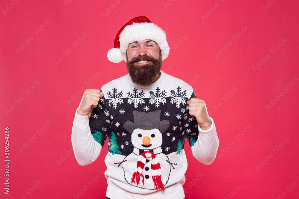 Feeling awesome successful cheerful. Christmas celebration. Emotional expression. Having fun. Happiness and joy. Celebration time. Emotional man Santa hat celebrate new year. Traditional celebration Feeling awesome successful cheerful. Christmas celebration. Emotional expression. Having fun. Happiness and joy. Celebration time. Emotional man Santa hat celebrate new year. Traditional celebration