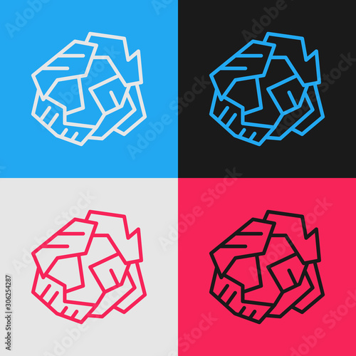 Color line Crumpled paper ball icon isolated on color background. Vintage style drawing. Vector Illustration