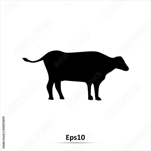 Cow icon. Vector silhouette illustration isolated on white background. EPS10