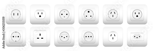 Electricity outlet socket types 3d vector illustration icon