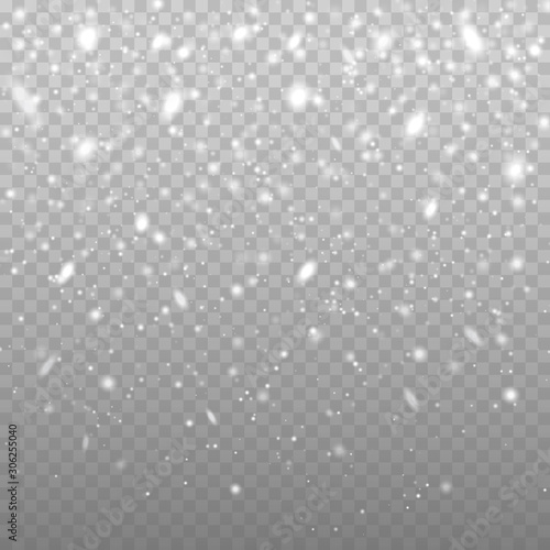 Falling snow vector background. Christmas decoration background with snoflakes. Magic snowfall winter effect.