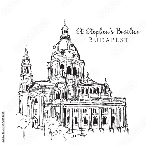 Drawing sketch illustration of St. Stephen's Basilica