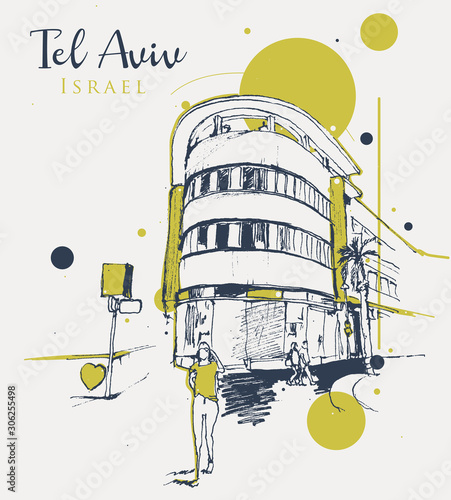 Drawing sketch illustration of Tel Aviv