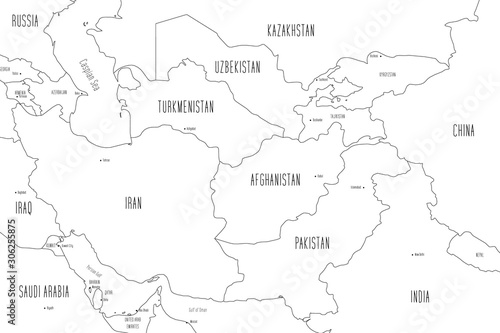 Map of Central Asia. Handdrawn doodle style. Vector illustration