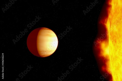 The planet is very close to a hot star. Elements of this image were furnished by NASA.
