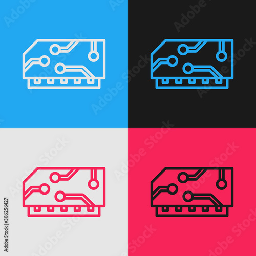 Color line RAM, random access memory icon isolated on color background. Vintage style drawing. Vector Illustration