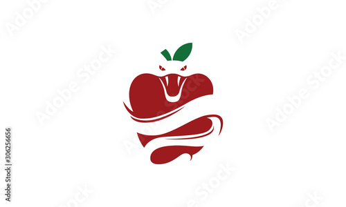 Fényképezés Apple With Snake Vectors Royalty Logo Design Inspiration