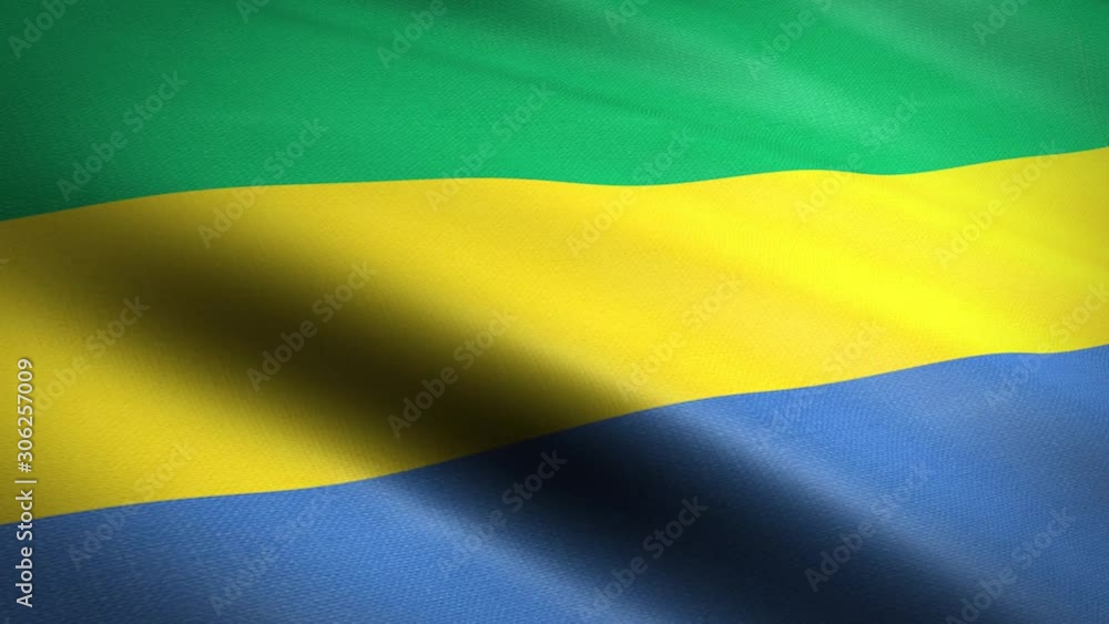 Flag of Gabon. Waving flag with highly detailed fabric texture seamless loopable video. Seamless loop with highly detailed fabric texture. Loop ready in HD resolution 1080p 60fps Flag of Gabon. Waving flag with highly detailed fabric texture seamless loopable video. Seamless loop with highly detailed fabric texture. Loop ready in HD resolution 1080p 60fps