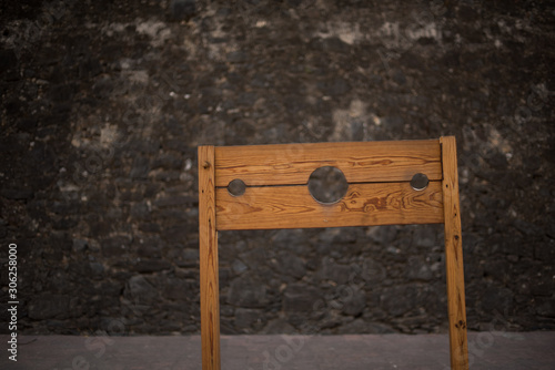 Wooden Medieval pillory, Hidalgo Mexico photo