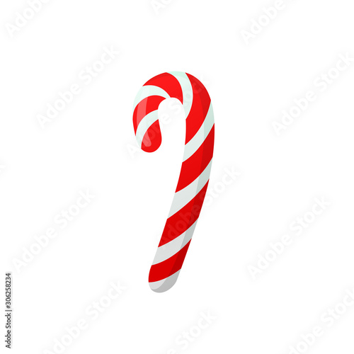Traditional candy cane stick isolated on white.