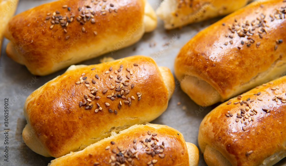 turkish homemade pastry and sesame seeds on them.