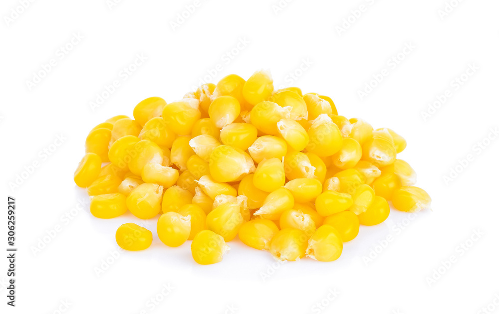 Corn seeds yellow on white background Corn seeds yellow on white background