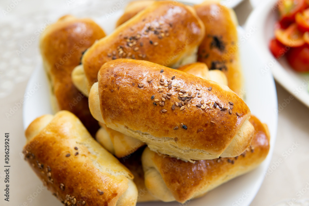 turkish homemade pastry and sesame seeds on them.
