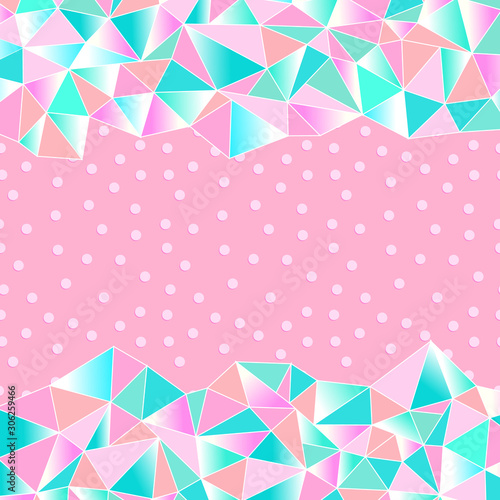 Cute background for a princess with crystals. Multicolored triangles girly pattern. Vector
