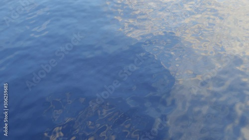 Water flowing and reflecting partially cloudy blue sky - 3d Rendering 