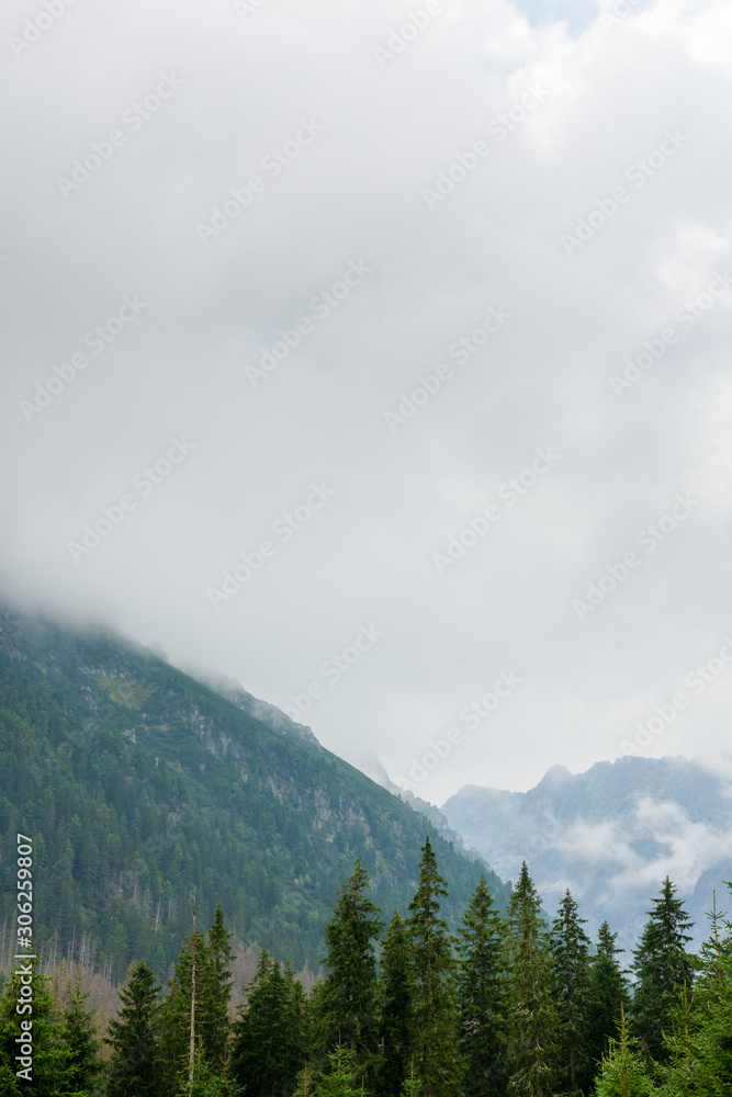 Tatra mountains covered with clouds and thick fog.