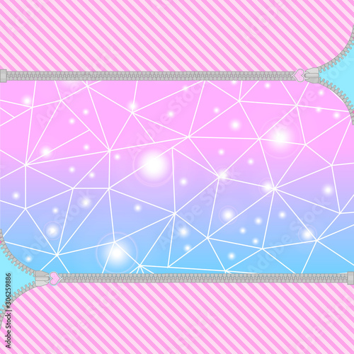 Cute surprise background with open zipper and crystals. Birthday congratulation or invitation fashion girls party