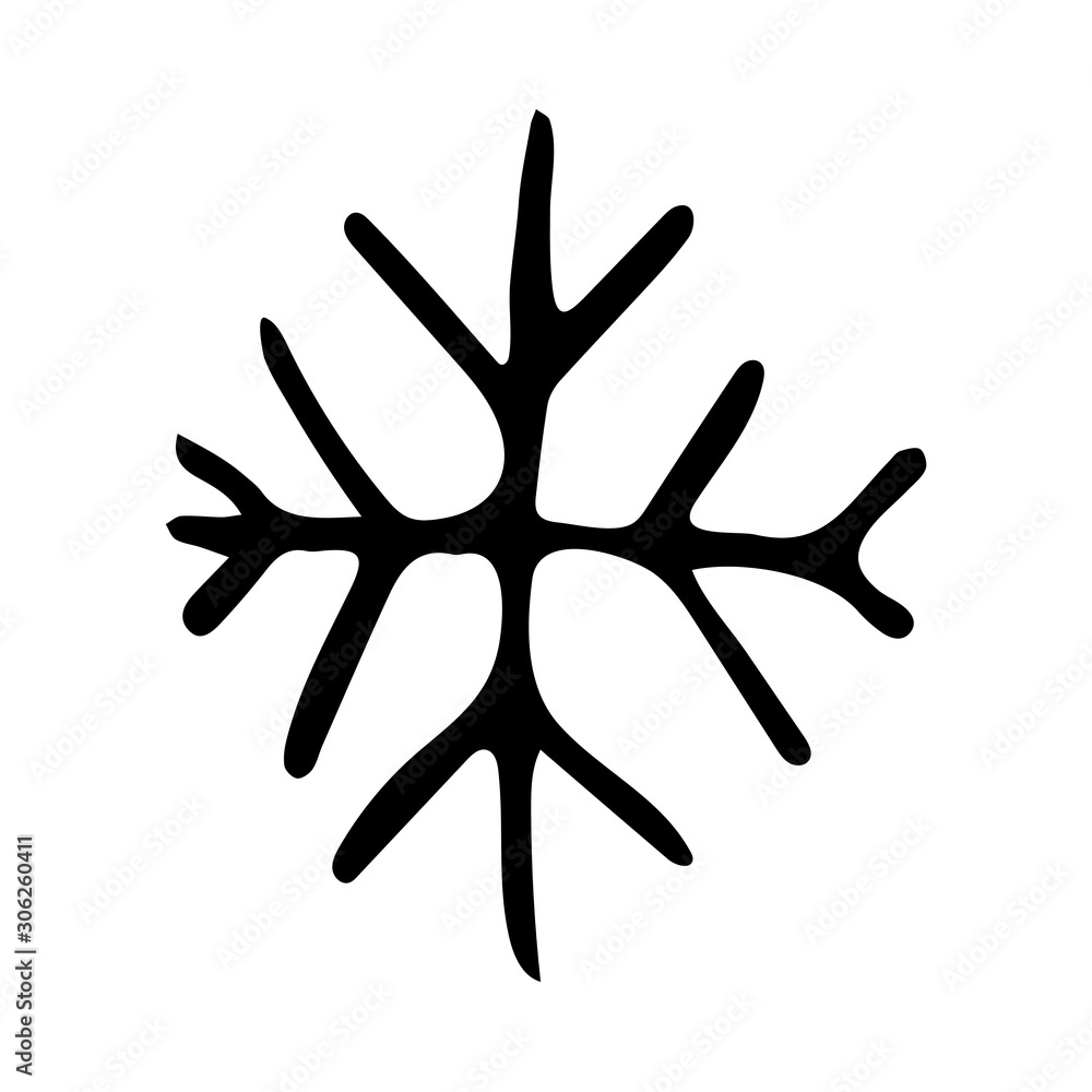 Single hand drawn snowflake. Doodle vector illustration. Winter element for greeting cards, posters, stickers and seasonal design. Isolated on white background Single hand drawn snowflake. Doodle vector illustration. Winter element for greeting cards, posters, stickers and seasonal design. Isolated on white background