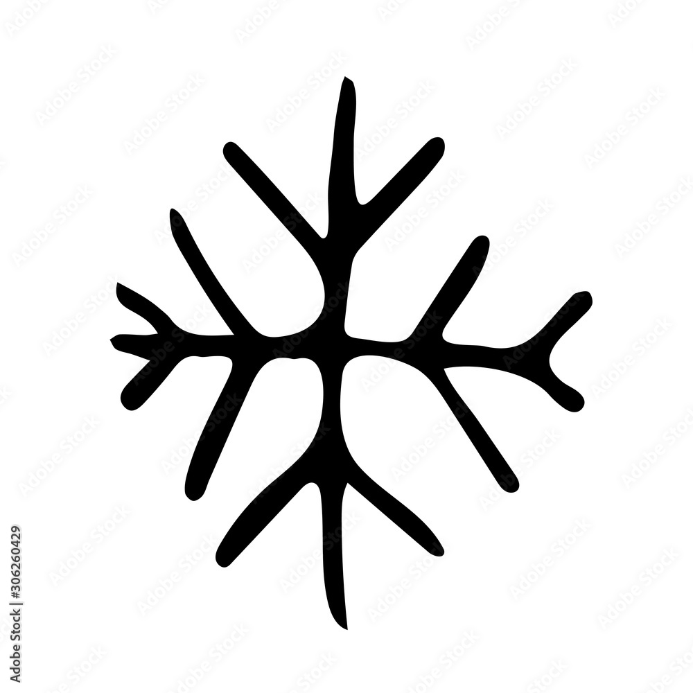 Single hand drawn snowflake. Doodle vector illustration. Winter element for greeting cards, posters, stickers and seasonal design. Isolated on white background Single hand drawn snowflake. Doodle vector illustration. Winter element for greeting cards, posters, stickers and seasonal design. Isolated on white background