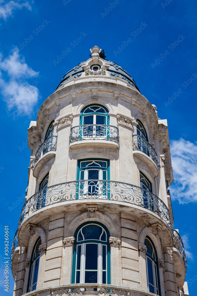 Beautiful architecture or an antique building at Lisbon city center