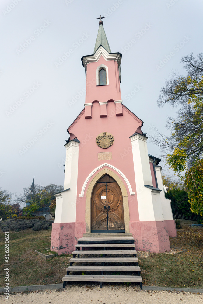 Naklejka premium Red Chapel in Balatonboglar
