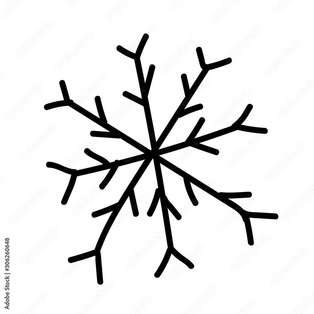 Single hand drawn snowflake. Doodle vector illustration. Winter element for greeting cards, posters, stickers and seasonal design. Isolated on white background Single hand drawn snowflake. Doodle vector illustration. Winter element for greeting cards, posters, stickers and seasonal design. Isolated on white background