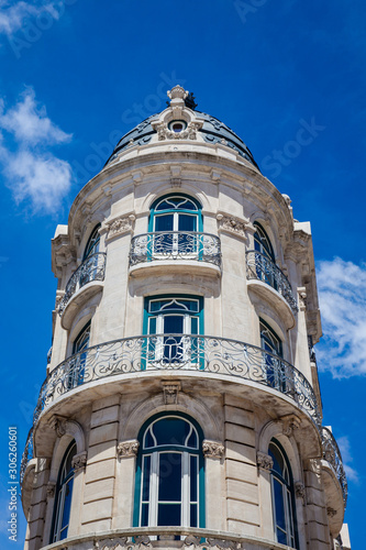 Beautiful architecture or an antique building at Lisbon city center
