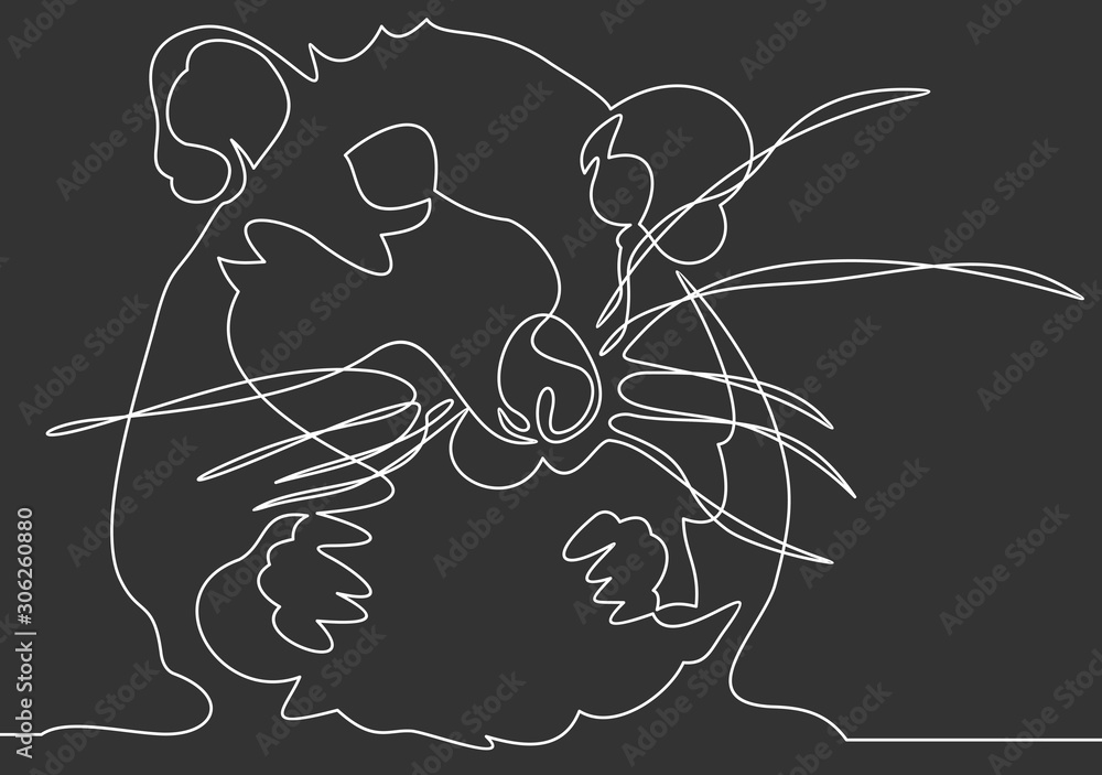 Rat continuous line.Rat year 2020.One single line drawing. 2020 year sign.