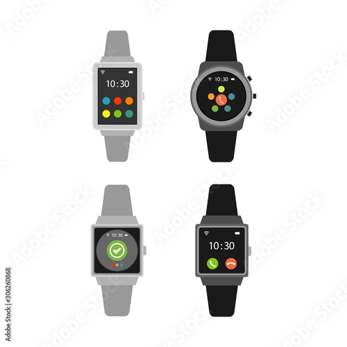 Vector illustration of a flat design smart watch set