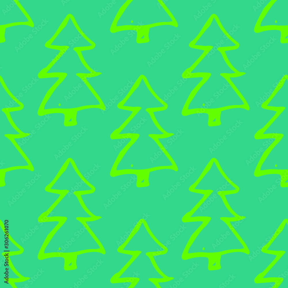 Fototapeta premium Minimalist baby seamless pattern with yellow fir-trees. Scandinavian style illustration background for nursery in nordic style on blue background. 