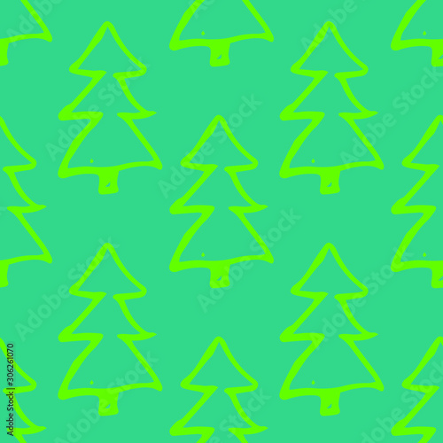 Minimalist baby seamless pattern with yellow fir-trees. Scandinavian style illustration background for nursery in nordic style on blue background. 