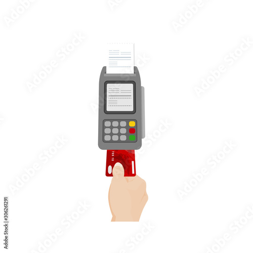 hand with a smart card that is swiped contactless payment concept design vector