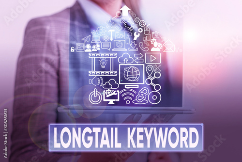 Text sign showing Longtail Keyword. Business photo text search phrases that are highly relevant to specific niche