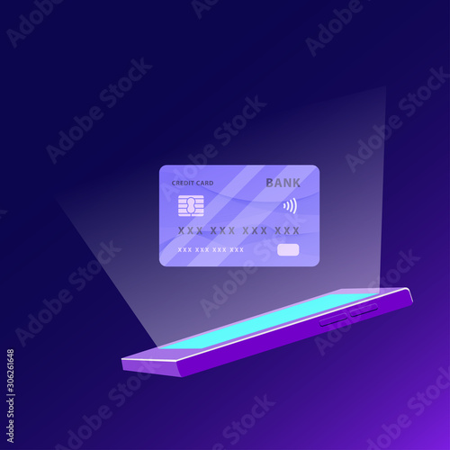 smart card in the smart phone display contactless payment concept vector illustration